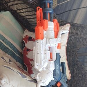 Nerf White Orange and Blue Rotating Barrel Blaster